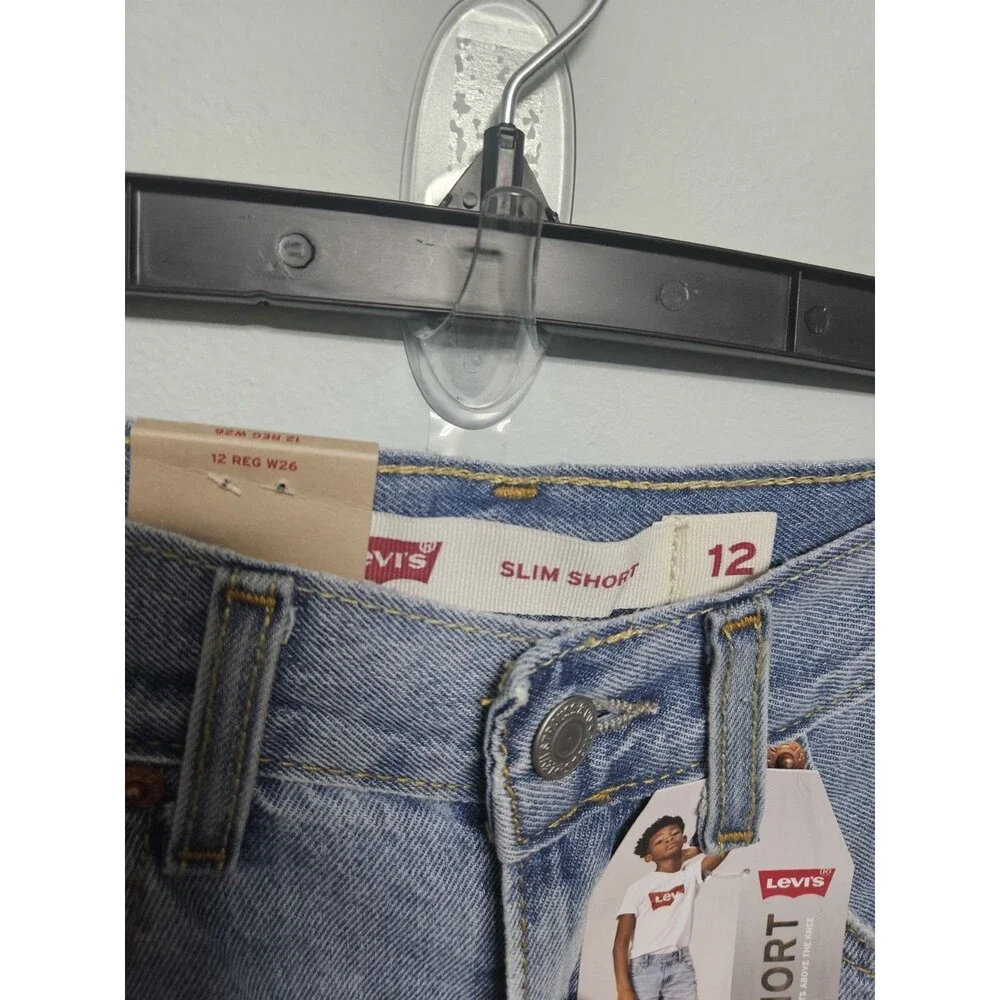 LEVIS BOYS SLIM DENIM SHORTS 100% COTTON DISTRESSED BLUE SIZE 12 SLIM W26